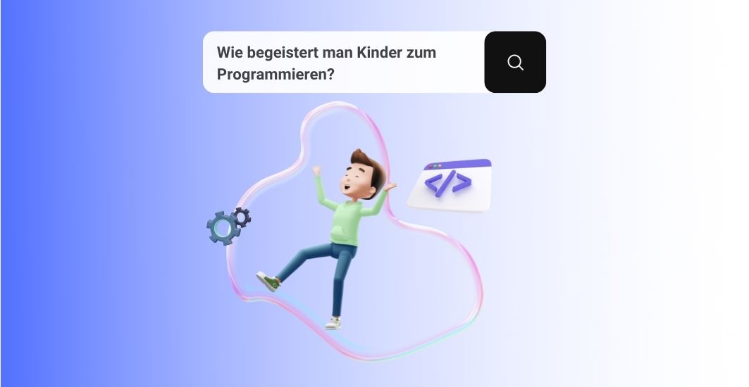 Illustration eines Kindes, in einer Programmier-Blase